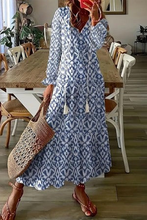 Sunny | Damen Boho Maxikleid V-Ausschnitt Blumenmuster