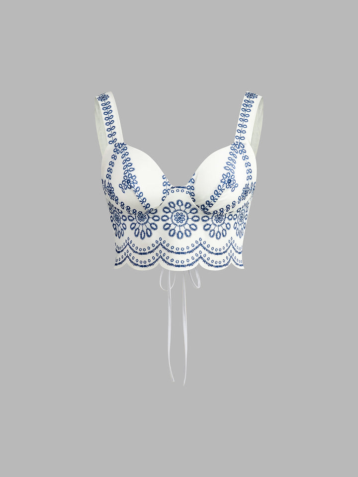 Santorini | Damen Rock Set mit Crop Top, Blaudruck ärmelloses Urlaubsset