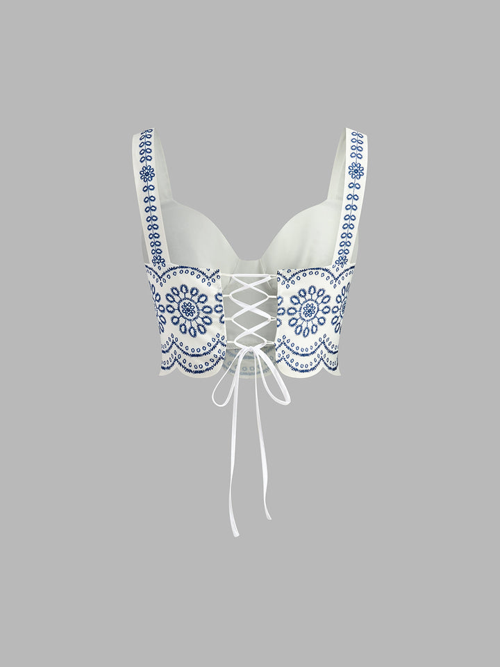 Santorini | Damen Rock Set mit Crop Top, Blaudruck ärmelloses Urlaubsset
