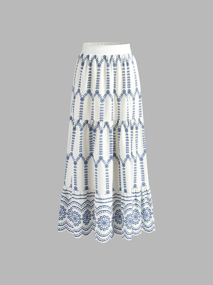 Santorini | Damen Rock Set mit Crop Top, Blaudruck ärmelloses Urlaubsset