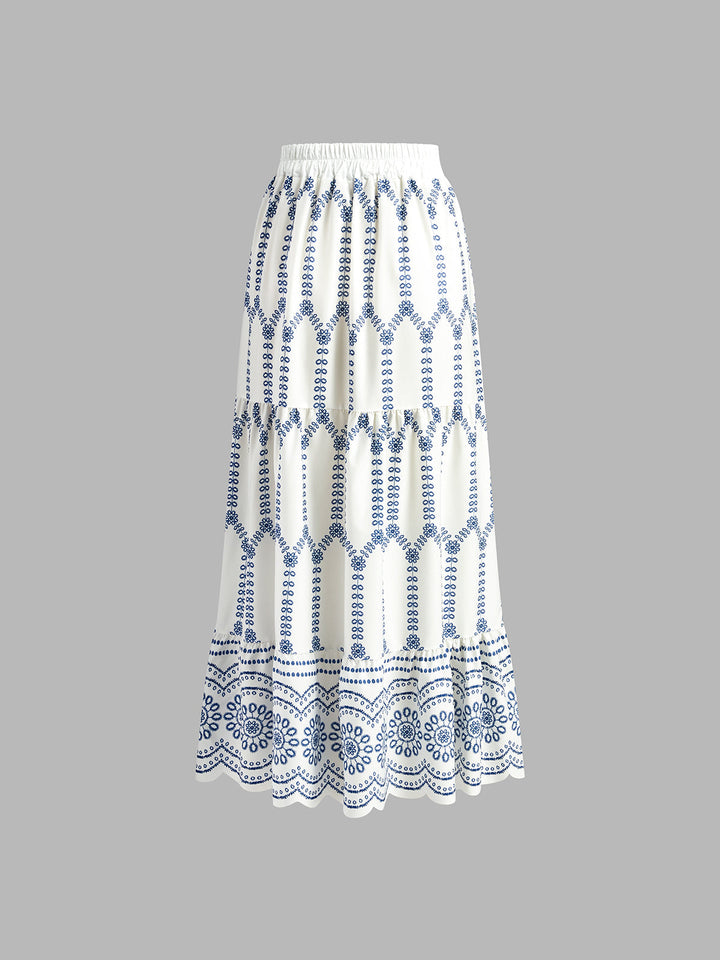 Santorini | Damen Rock Set mit Crop Top, Blaudruck ärmelloses Urlaubsset