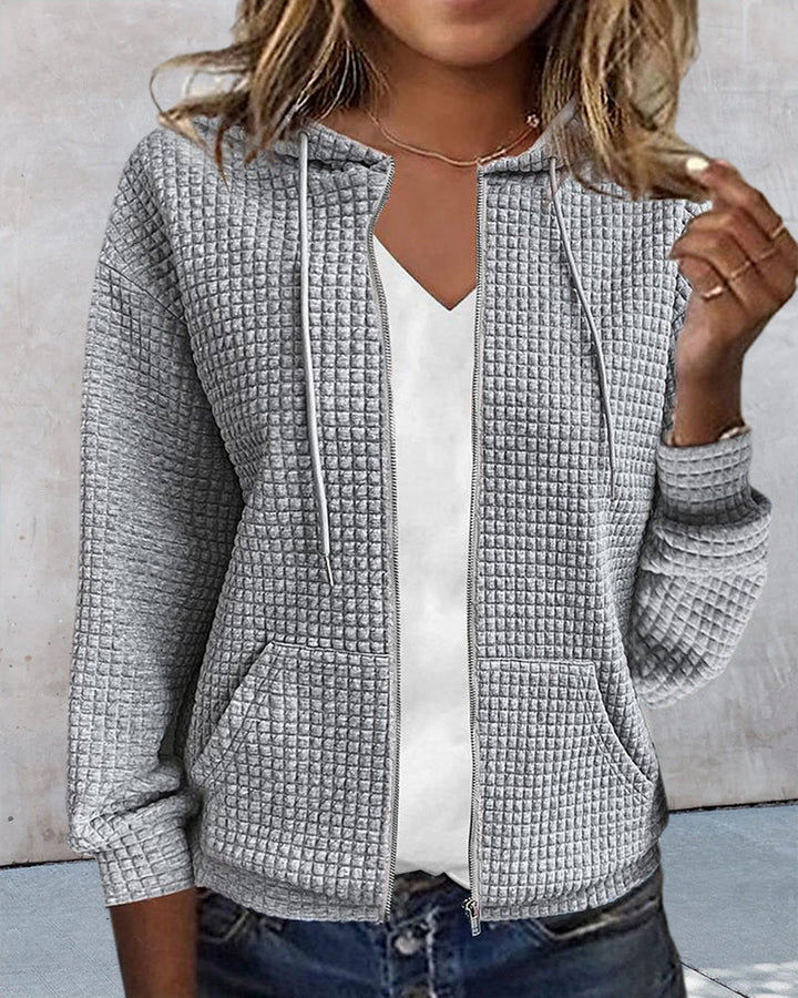 Nora | Damen Strickjacke mit Kapuze und Reißverschluss