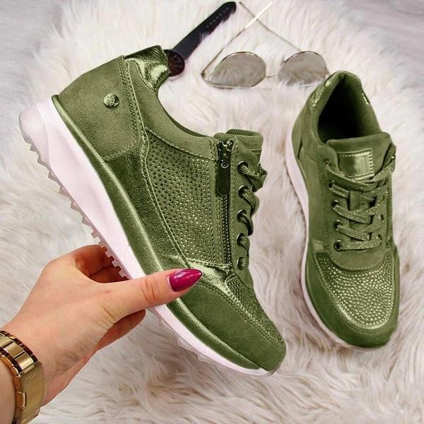 Glamina | Damen Sneaker Strass Reißverschluss Plateau Freizeitschuh