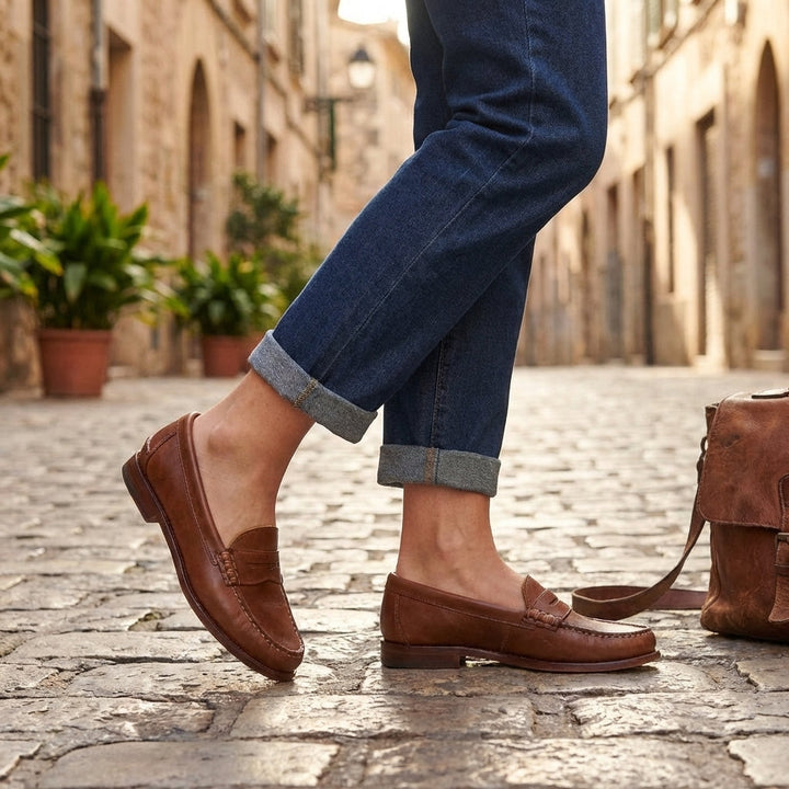 Ragna | Damen Klassischer Penny Loafer Flacher Schuh - Brown - Image 2