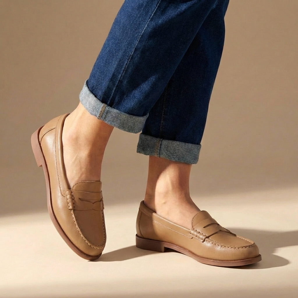 Ragna | Damen Klassischer Penny Loafer Flacher Schuh - Brown - Image 3