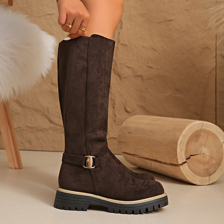 Ragna | Damen Kniehohe Stiefel mit Plateausohle - Black - Image 13