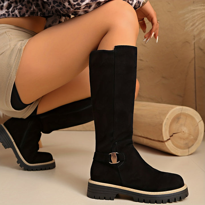 Ragna | Damen Kniehohe Stiefel mit Plateausohle - Black - Image 2