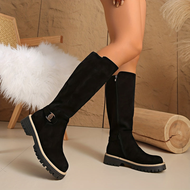 Ragna | Damen Kniehohe Stiefel mit Plateausohle - Black - Image 6