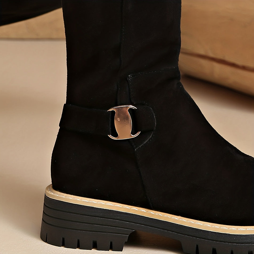 Ragna | Damen Kniehohe Stiefel mit Plateausohle - Black - Image 8