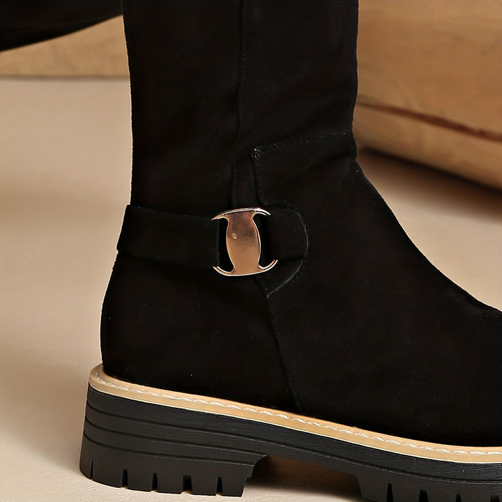 Ragna | Damen Kniehohe Stiefel mit Plateausohle - Black - Image 8