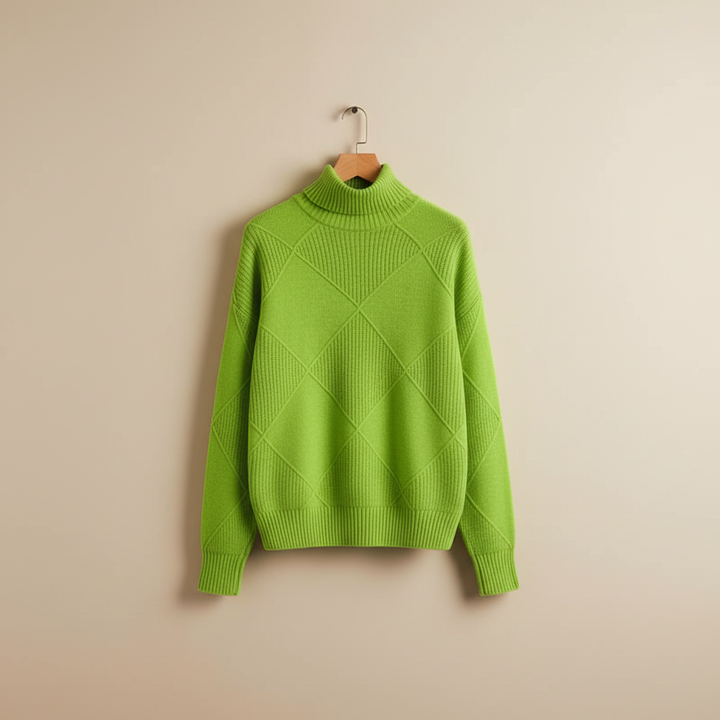 Ragna | Damen Strickpullover Rautenmuster Rollkragen - Yellow - Image 10