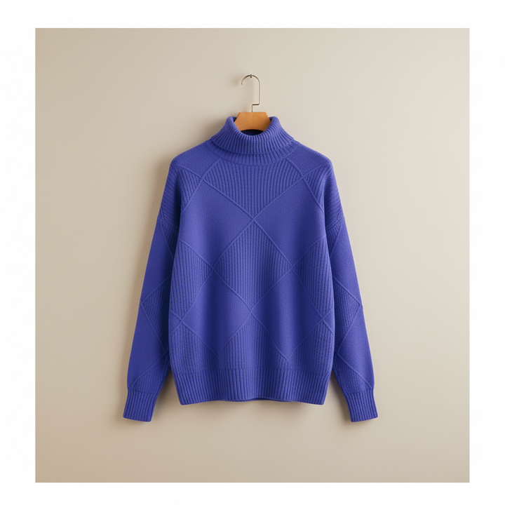 Ragna | Damen Strickpullover Rautenmuster Rollkragen - Yellow - Image 11