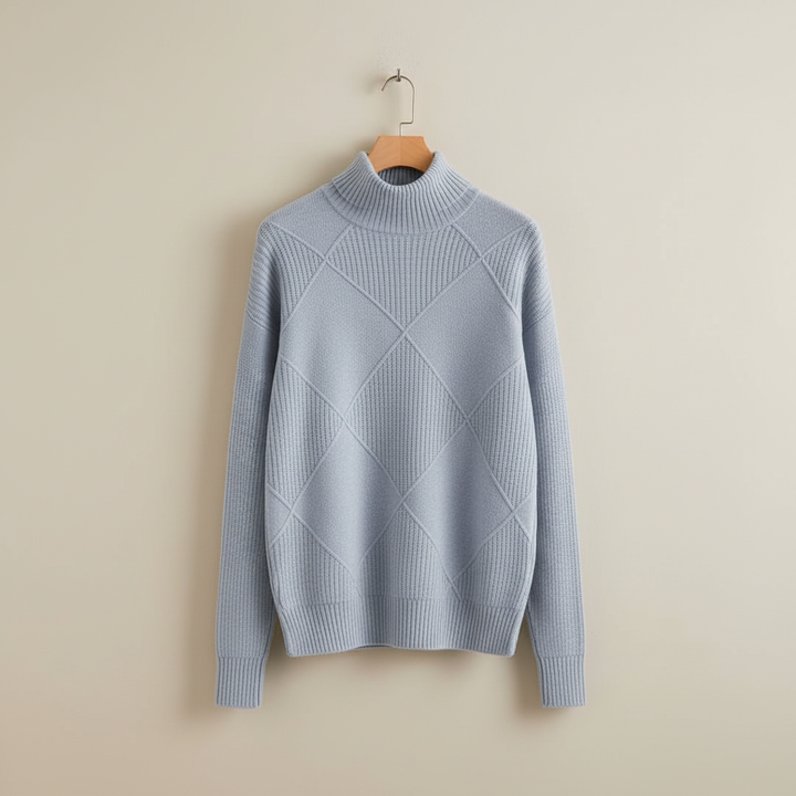Ragna | Damen Strickpullover Rautenmuster Rollkragen - Yellow - Image 13