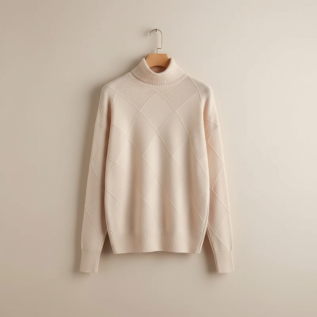 Ragna | Damen Strickpullover Rautenmuster Rollkragen - Yellow - Image 3