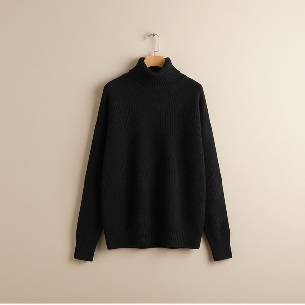 Ragna | Damen Strickpullover Rautenmuster Rollkragen - Yellow - Image 5