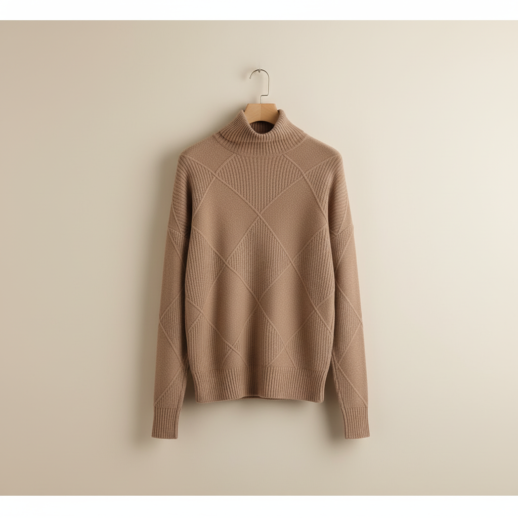 Ragna | Damen Strickpullover Rautenmuster Rollkragen - Yellow - Image 6