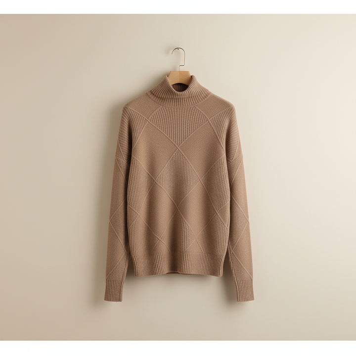 Ragna | Damen Strickpullover Rautenmuster Rollkragen - Yellow - Image 6