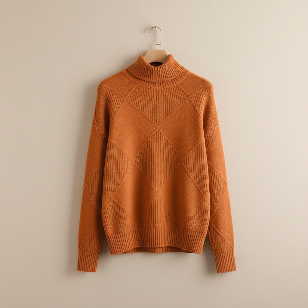 Ragna | Damen Strickpullover Rautenmuster Rollkragen - Yellow - Image 8