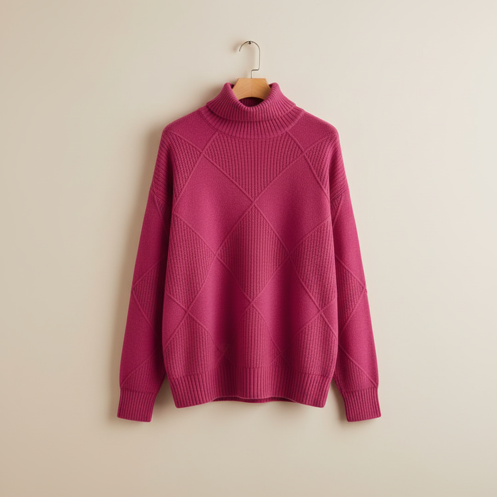 Ragna | Damen Strickpullover Rautenmuster Rollkragen - Yellow - Image 9