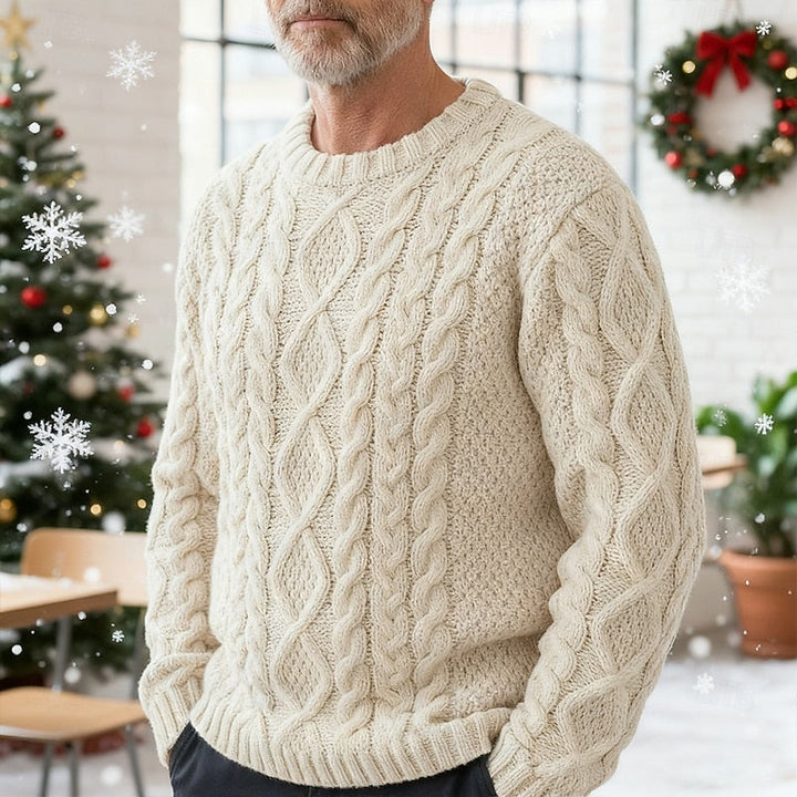 Ragnbert | Herren Zopfmuster Strickpullover Rundhals - Cream - Image 1