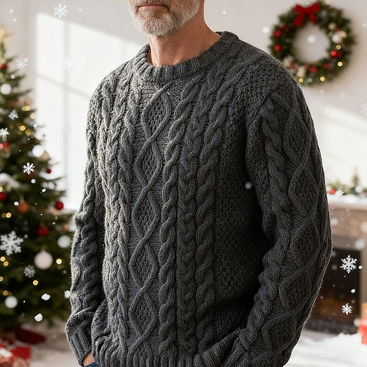 Ragnbert | Herren Zopfmuster Strickpullover Rundhals - Cream - Image 3