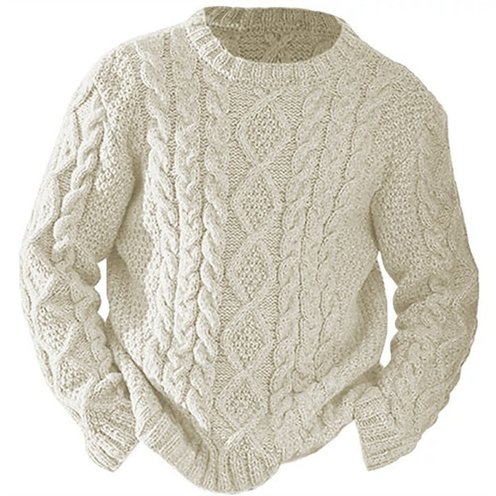 Ragnbert | Herren Zopfmuster Strickpullover Rundhals - Cream - Image 6