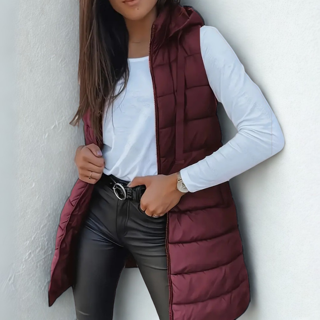 Ragnborg | Damen Lange Steppweste mit Kapuze - Black - Image 3