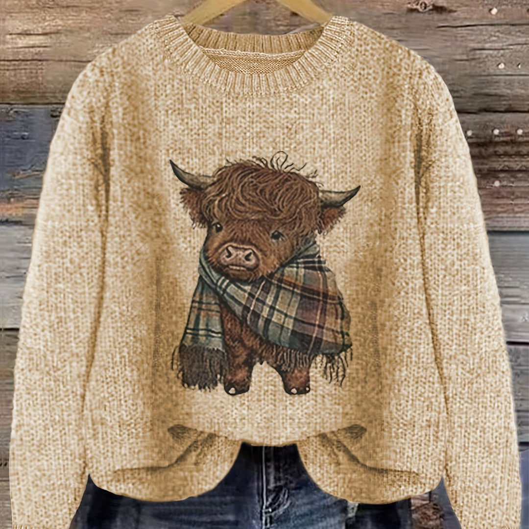 Ragneda | Damen Strickpullover Highland-Kuh Motiv - Sage - Image 11