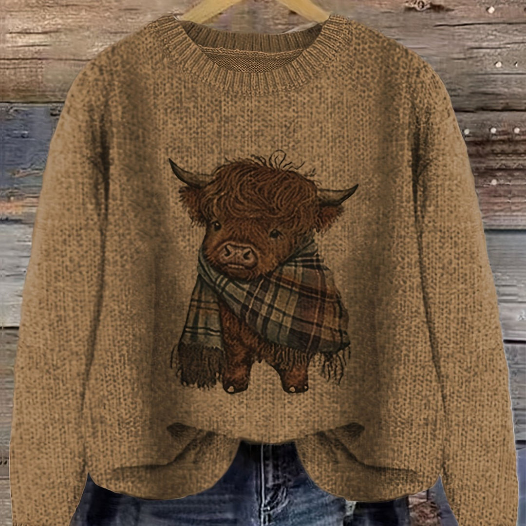 Ragneda | Damen Strickpullover Highland-Kuh Motiv - Sage - Image 16