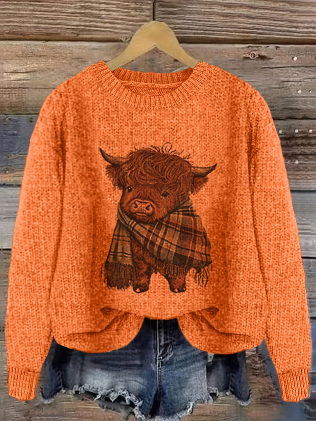 Ragneda | Damen Strickpullover Highland-Kuh Motiv - Sage - Image 6