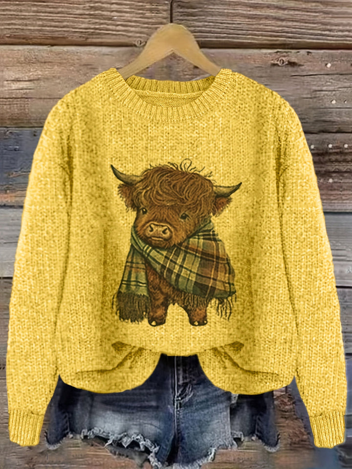 Ragneda | Damen Strickpullover Highland-Kuh Motiv - Sage - Image 7