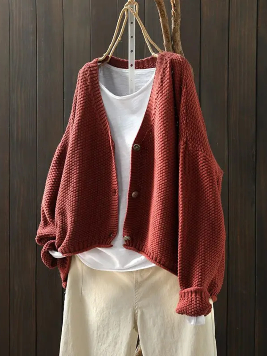Ragneid | Damen Strickjacke Oversized V-Ausschnitt - Red - Image 1