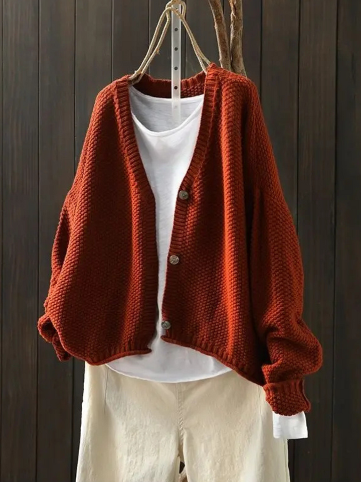 Ragneid | Damen Strickjacke Oversized V-Ausschnitt - Red - Image 3