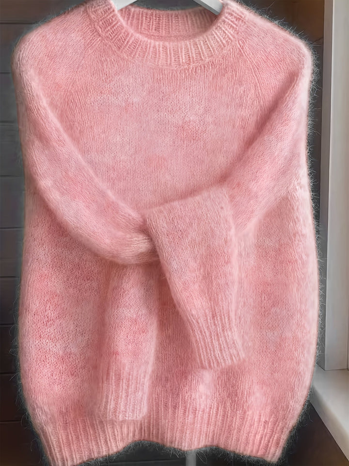 Ragnela | Damen Flauschiger Strickpullover Rundhals - Pink - Image 1