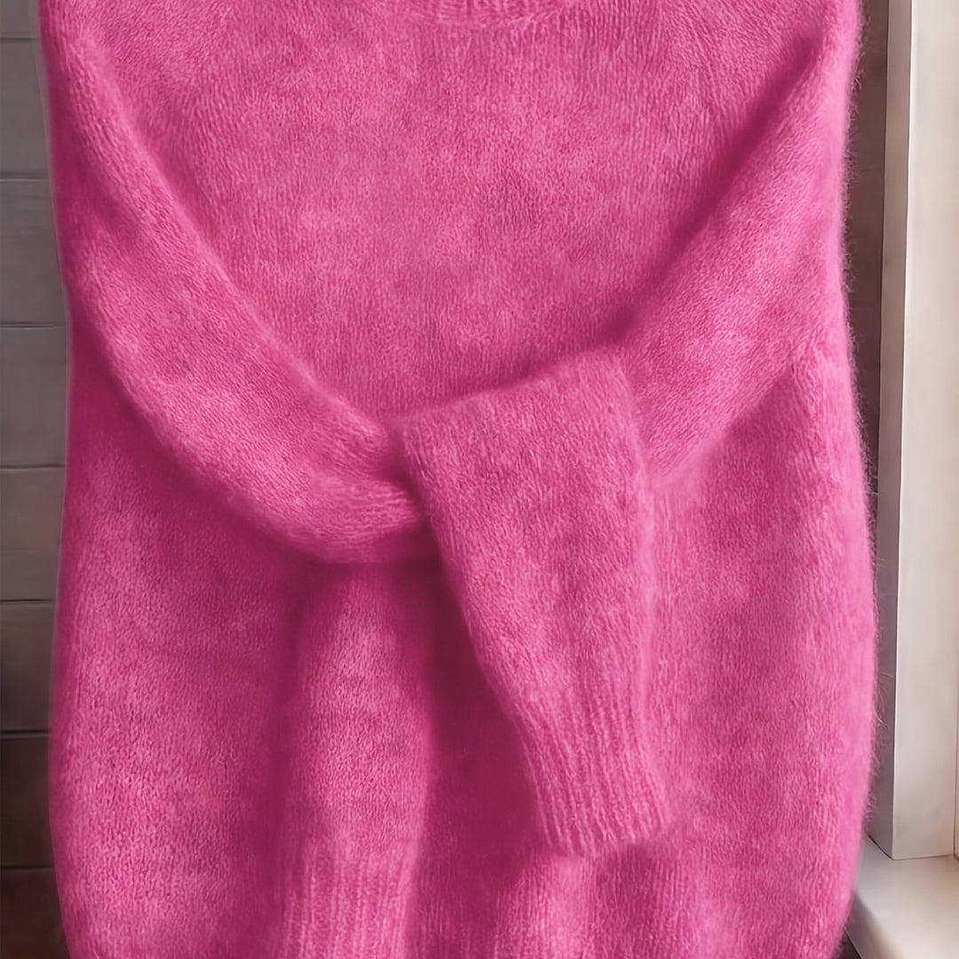 Ragnela | Damen Flauschiger Strickpullover Rundhals - Pink - Image 10