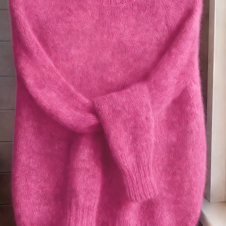 Ragnela | Damen Flauschiger Strickpullover Rundhals - Pink - Image 10