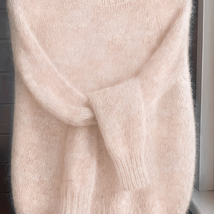 Ragnela | Damen Flauschiger Strickpullover Rundhals - Pink - Image 13