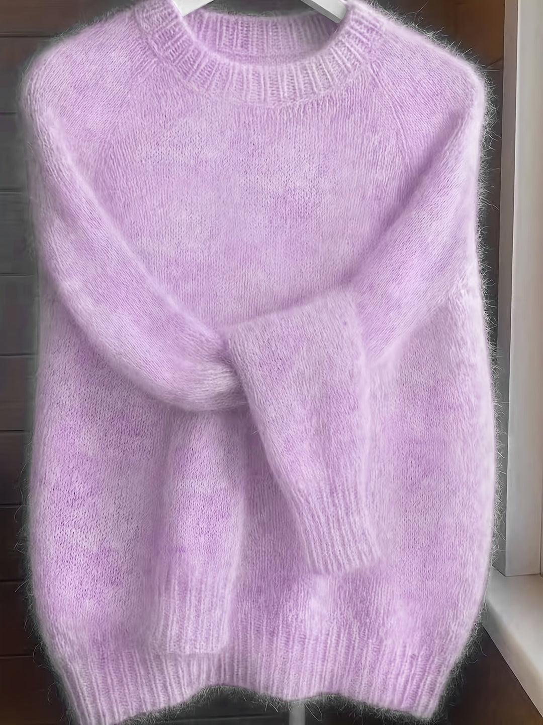 Ragnela | Damen Flauschiger Strickpullover Rundhals - Pink - Image 4