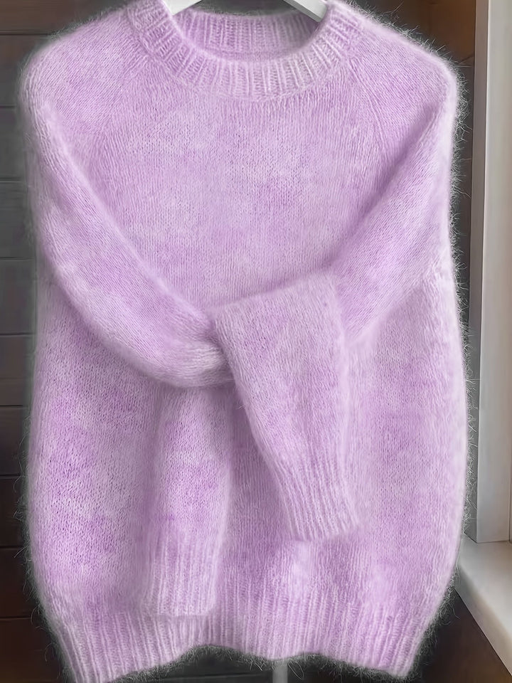 Ragnela | Damen Flauschiger Strickpullover Rundhals - Pink - Image 4