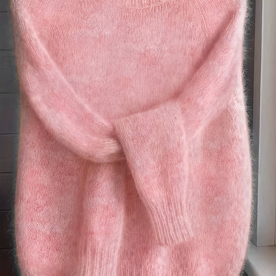 Ragnela | Damen Flauschiger Strickpullover Rundhals - Pink - Image 8