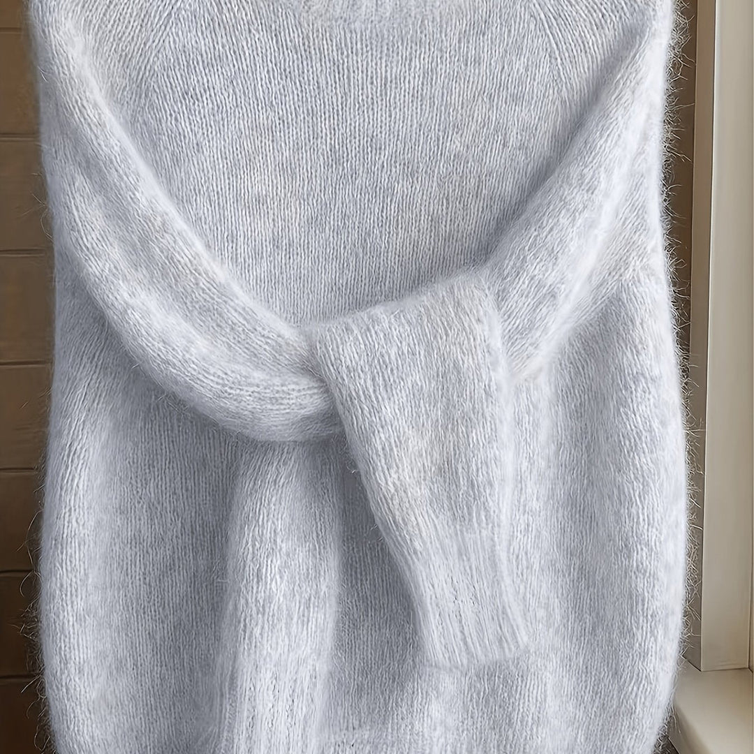 Ragnela | Damen Flauschiger Strickpullover Rundhals - Pink - Image 9