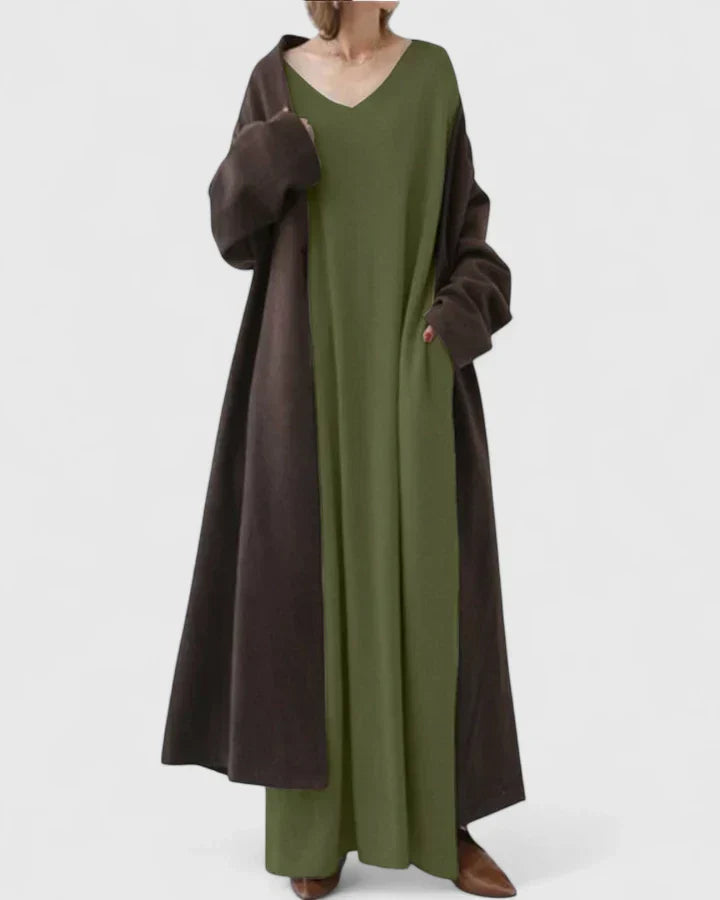 Ragnela | Damen Strickkleid Oversize Maxi - Light Grey - Image 2