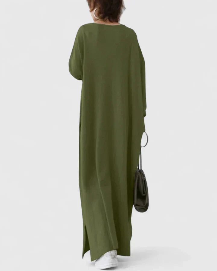Ragnela | Damen Strickkleid Oversize Maxi - Light Grey - Image 6