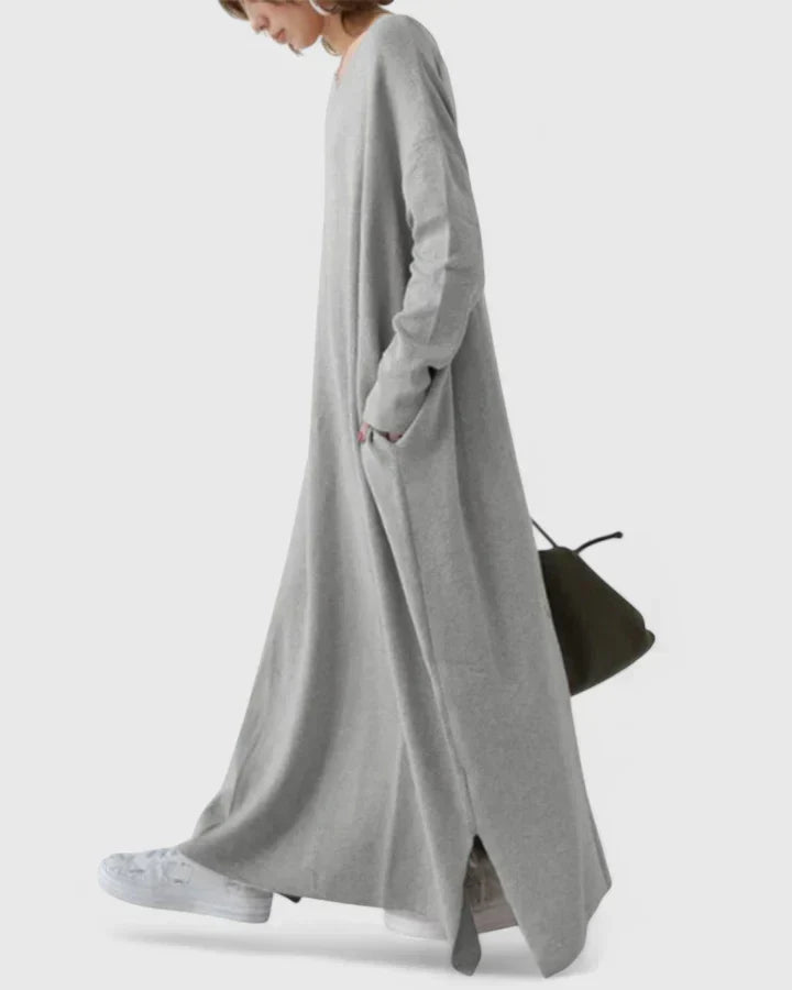 Ragnela | Damen Strickkleid Oversize Maxi - Light Grey - Image 7