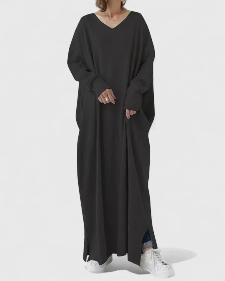 Ragnela | Damen Strickkleid Oversize Maxi - Light Grey - Image 8