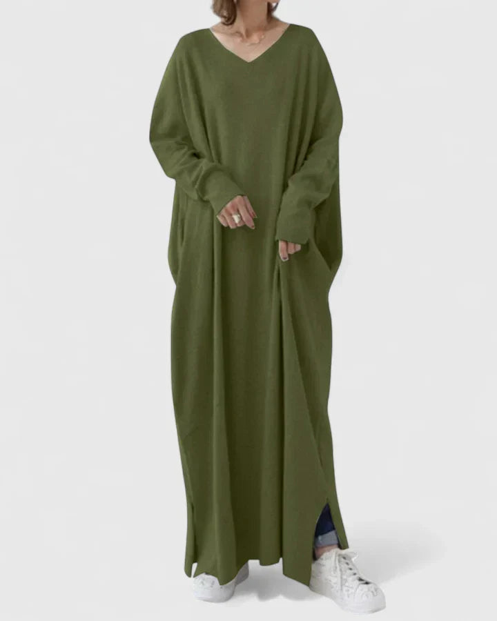 Ragnela | Damen Strickkleid Oversize Maxi - Light Grey - Image 9