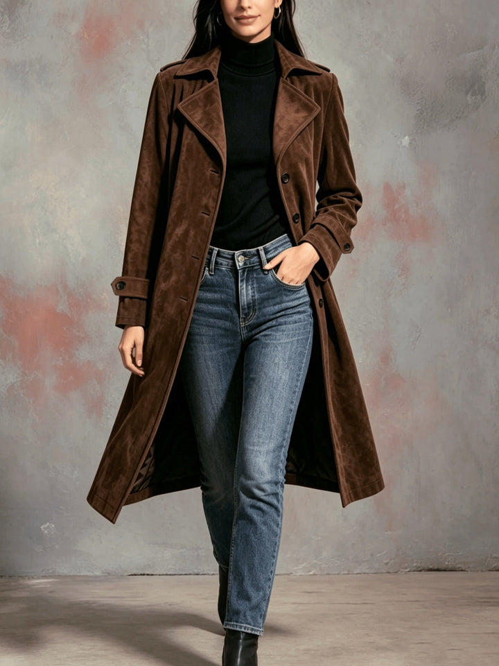 Ragnhild | Damen Langmantel in Wildleder-Optik - Brown - Image 2