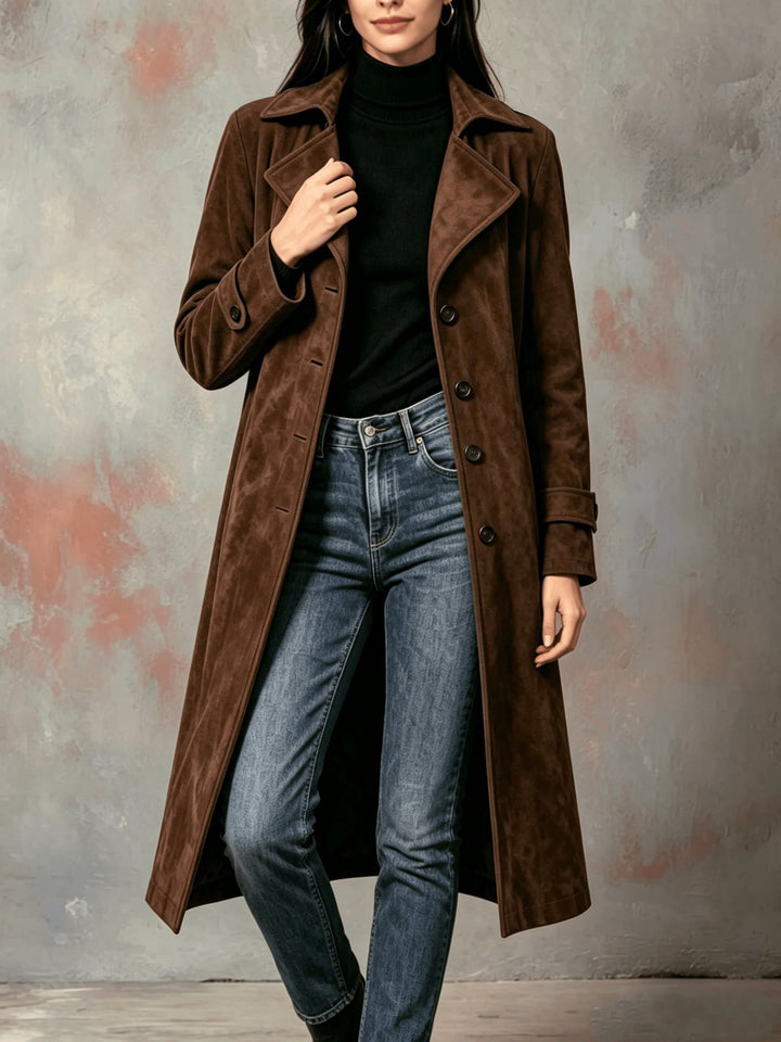 Ragnhild | Damen Langmantel in Wildleder-Optik - Brown - Image 4