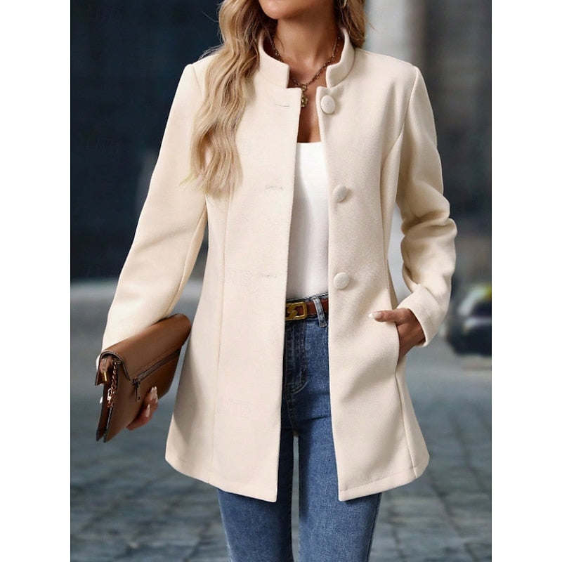 Ragnhild | Damen Stehkragen Mantel Herbst Winter - Cream - Image 1