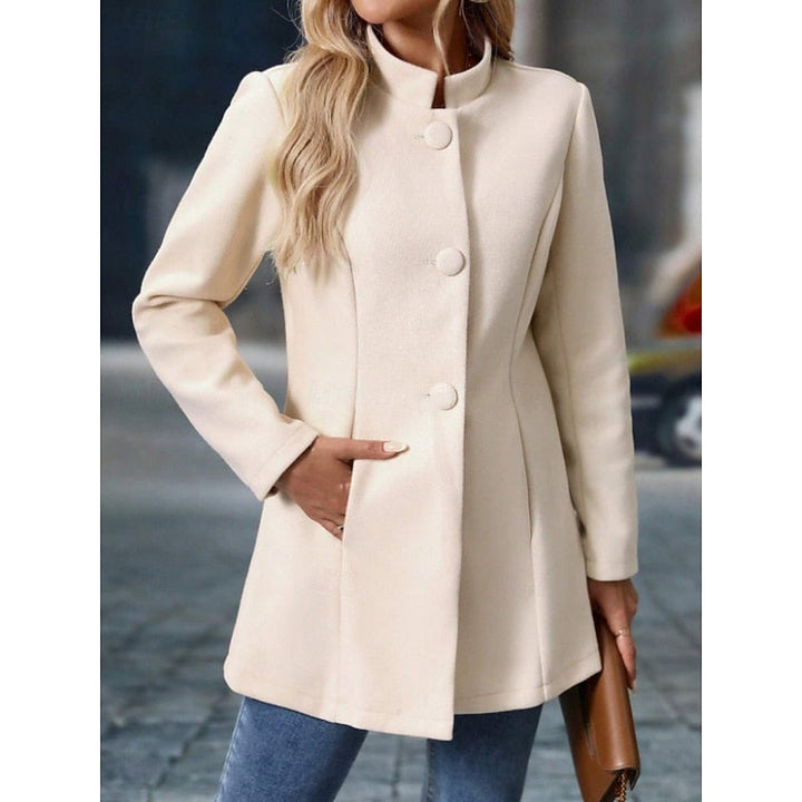 Ragnhild | Damen Stehkragen Mantel Herbst Winter - Cream - Image 3